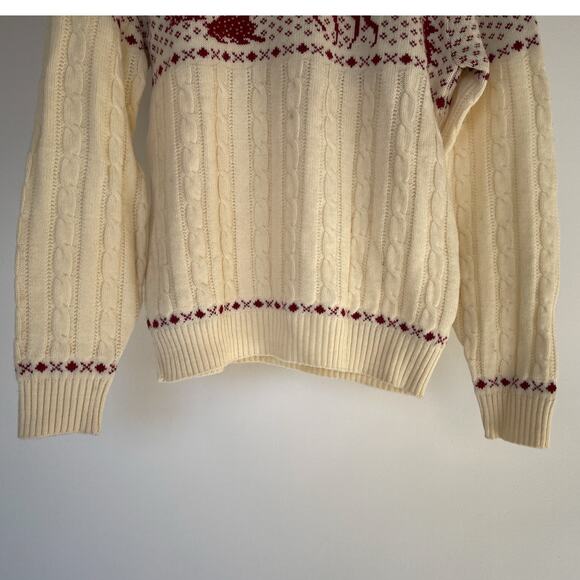 Vintage 70s JANTZEN Wool Deer Sweater / Sz L / Landscape Retro Holidays Ski - Picture 4 of 9